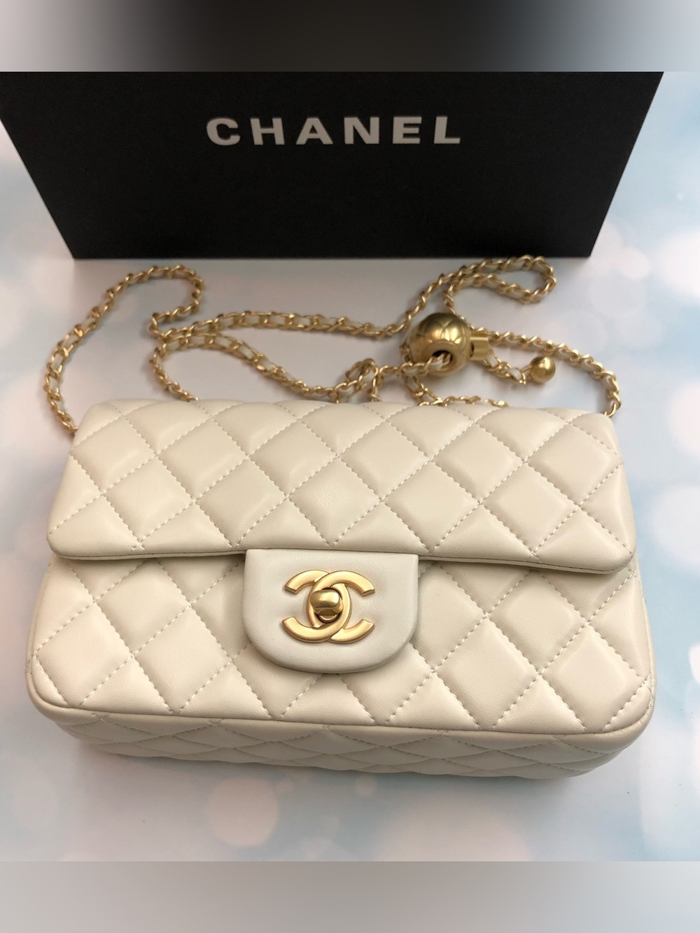 Chanel Cream Quilted Lambskin Mini Flap Bag with Gold Hardware